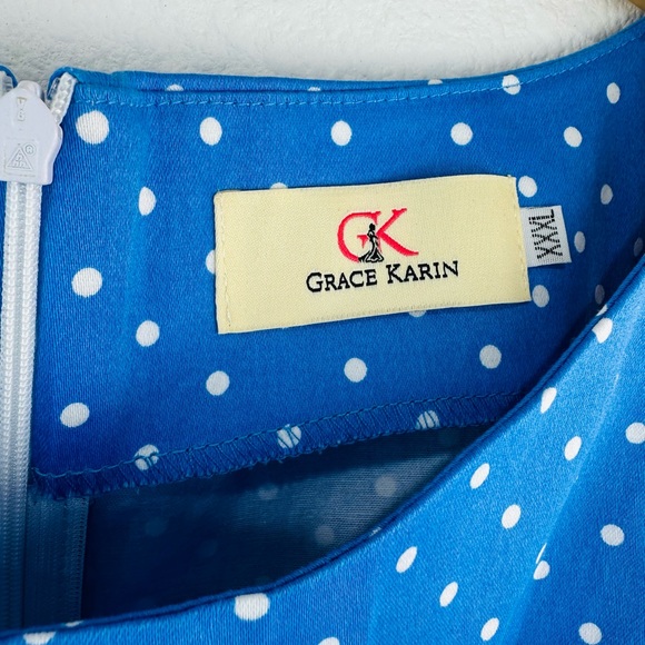Grace Karin Blue and White Polka Dot A-Line Skirt - Picture 5 of 7